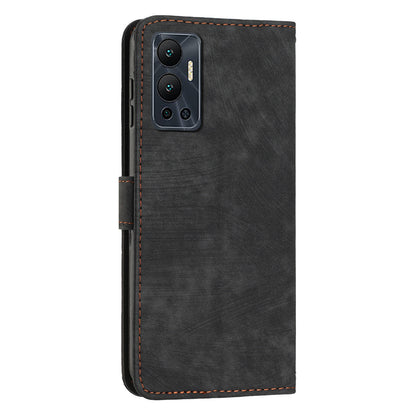 For Infinix Hot 12 4G Stand PU Leather Phone Wallet Case Lines Imprinted Phone Cover with Straps