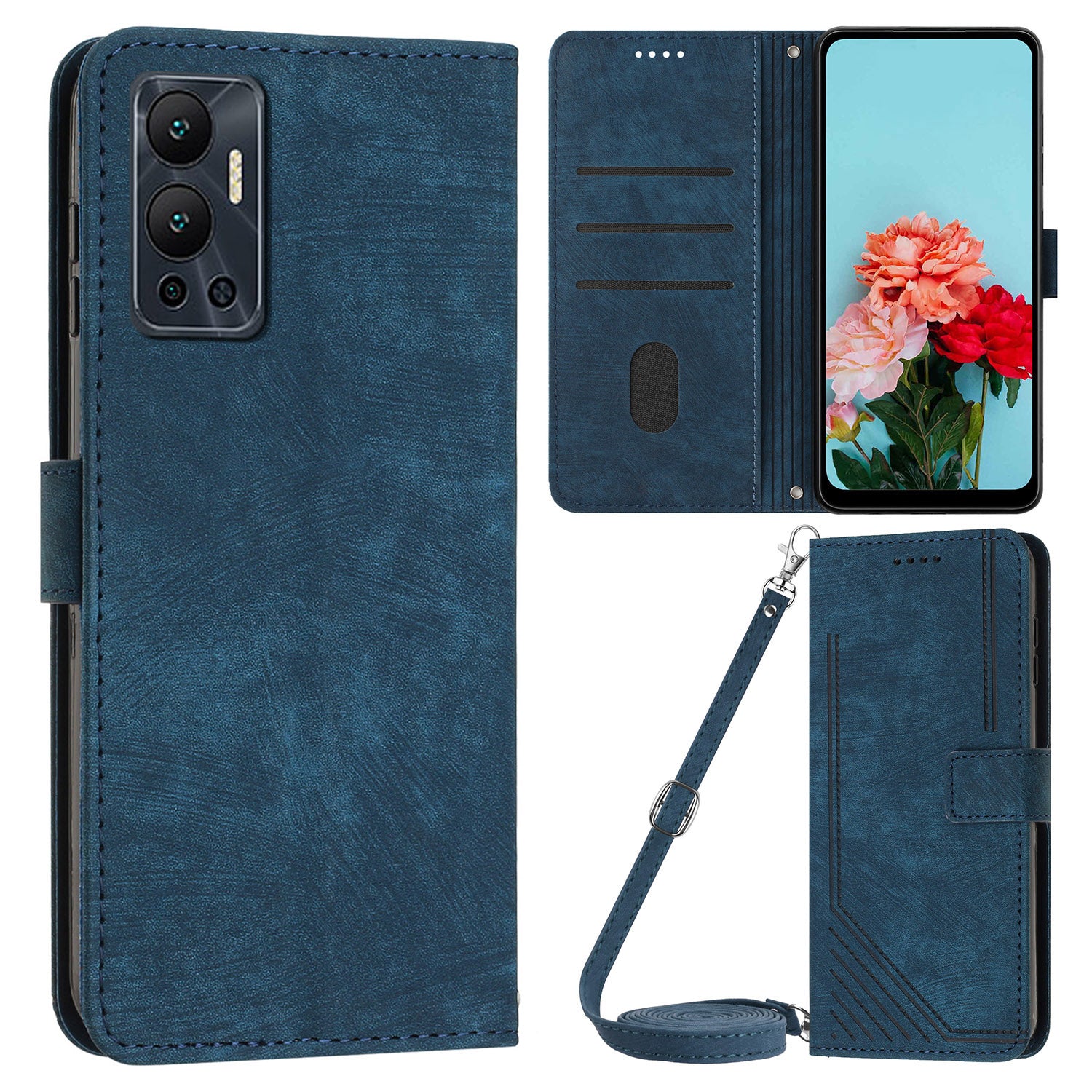 For Infinix Hot 12 4G Stand PU Leather Phone Wallet Case Lines Imprinted Phone Cover with Straps