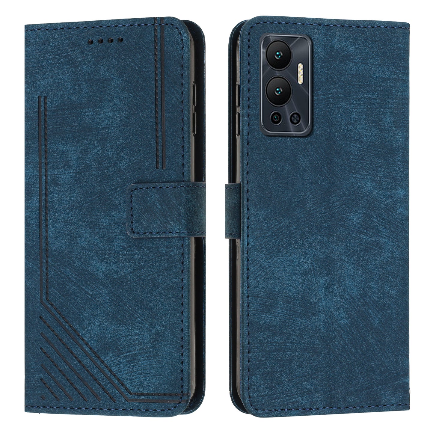 For Infinix Hot 12 4G Stand PU Leather Phone Wallet Case Lines Imprinted Phone Cover with Straps