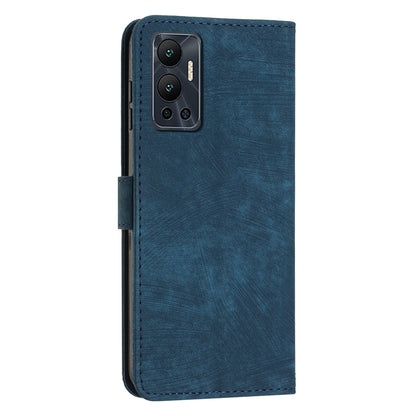 For Infinix Hot 12 4G Stand PU Leather Phone Wallet Case Lines Imprinted Phone Cover with Straps