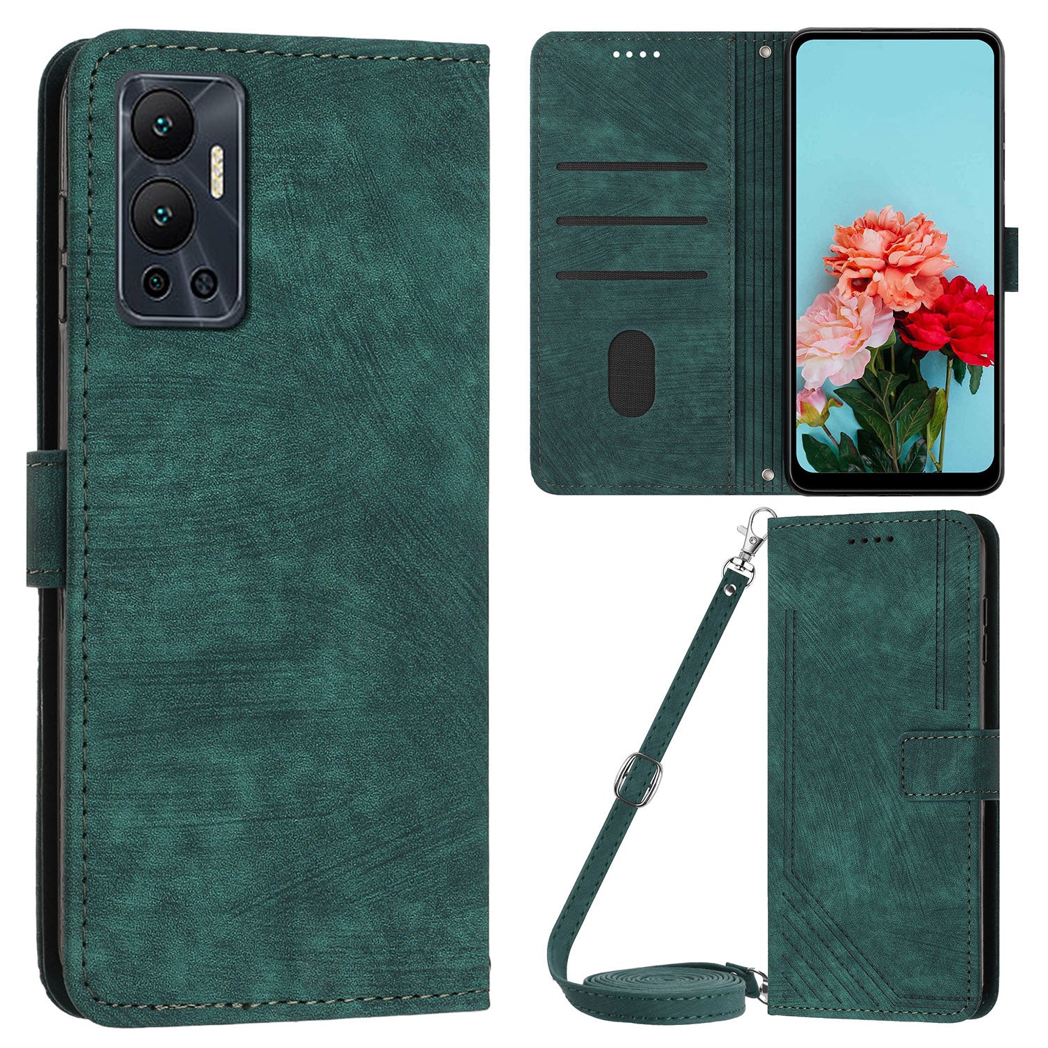 For Infinix Hot 12 4G Stand PU Leather Phone Wallet Case Lines Imprinted Phone Cover with Straps