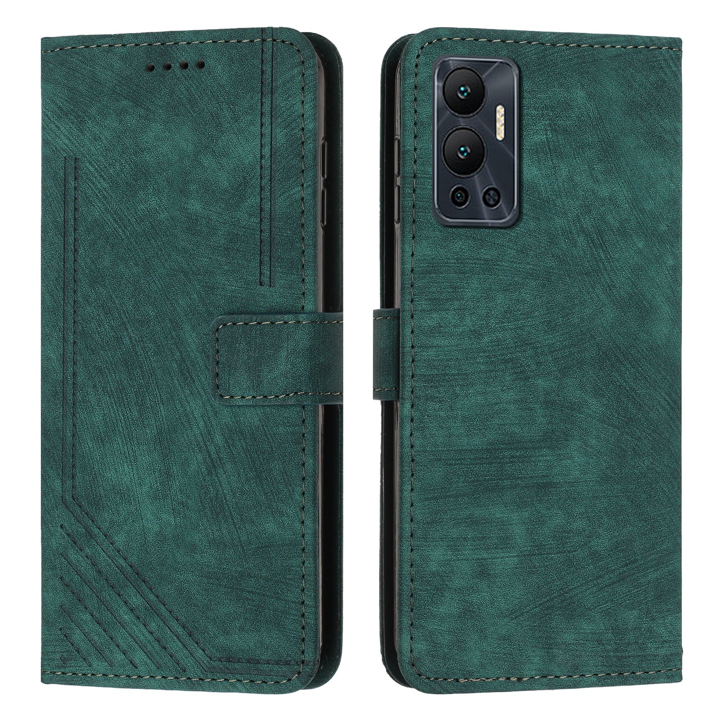 For Infinix Hot 12 4G Stand PU Leather Phone Wallet Case Lines Imprinted Phone Cover with Straps