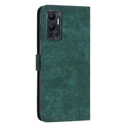 For Infinix Hot 12 4G Stand PU Leather Phone Wallet Case Lines Imprinted Phone Cover with Straps