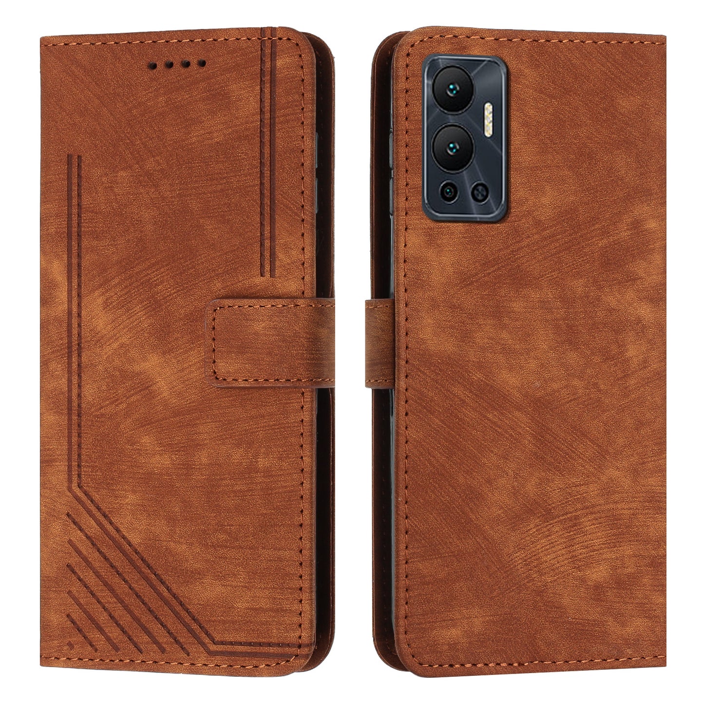 For Infinix Hot 12 4G Stand PU Leather Phone Wallet Case Lines Imprinted Phone Cover with Straps