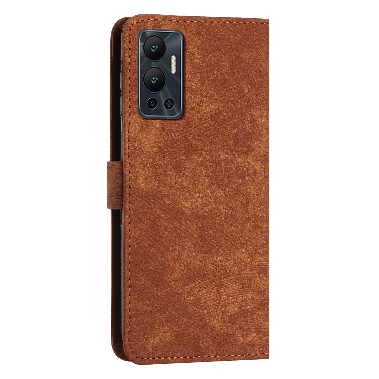 For Infinix Hot 12 4G Stand PU Leather Phone Wallet Case Lines Imprinted Phone Cover with Straps