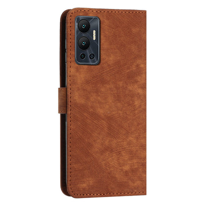 For Infinix Hot 12 4G Stand PU Leather Phone Wallet Case Lines Imprinted Phone Cover with Straps