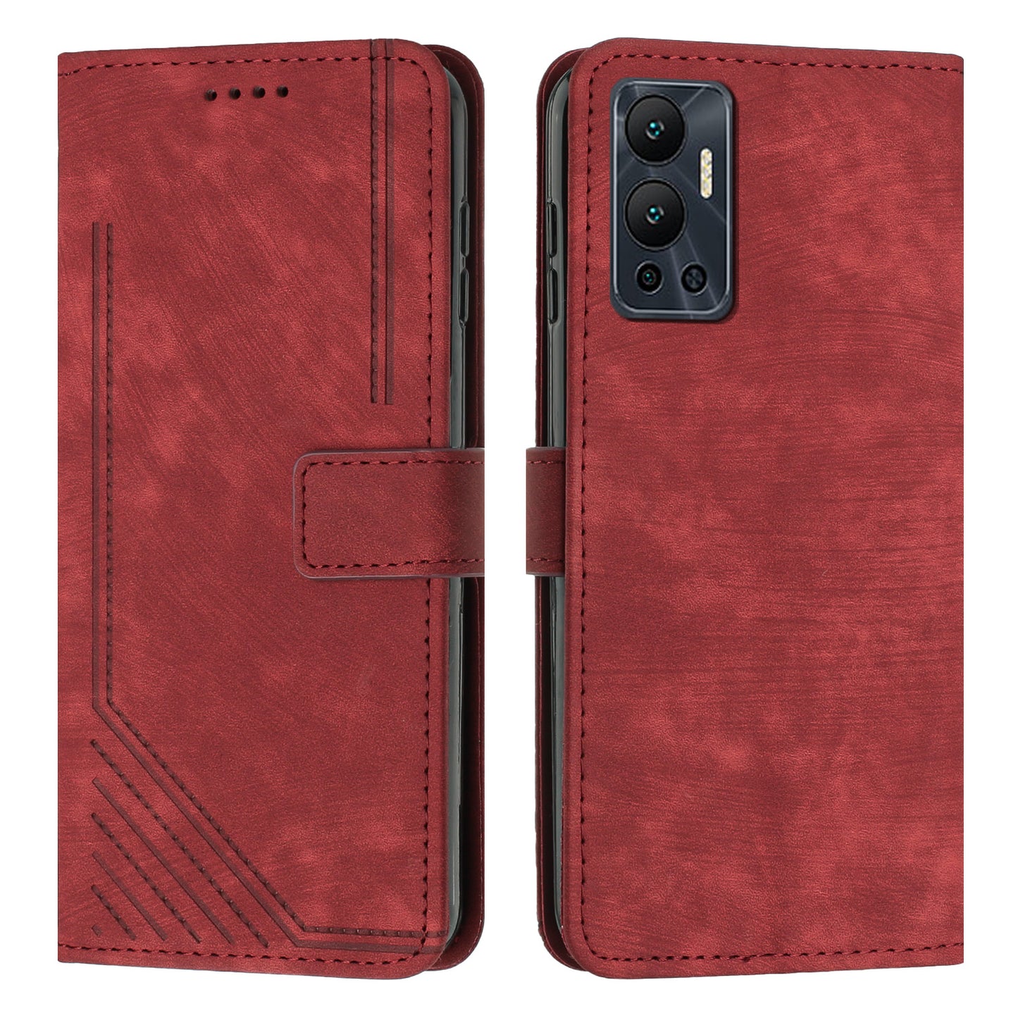 For Infinix Hot 12 4G Stand PU Leather Phone Wallet Case Lines Imprinted Phone Cover with Straps