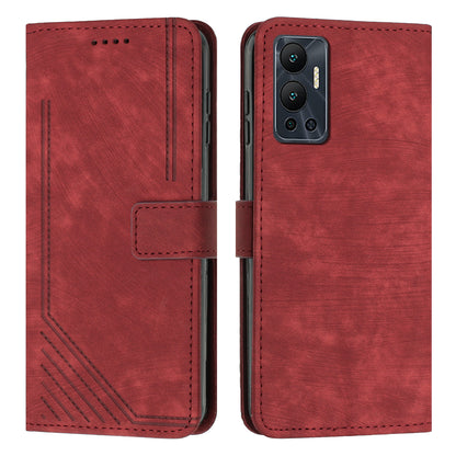 For Infinix Hot 12 4G Stand PU Leather Phone Wallet Case Lines Imprinted Phone Cover with Straps