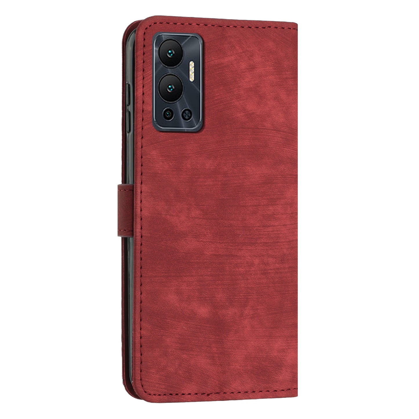 For Infinix Hot 12 4G Stand PU Leather Phone Wallet Case Lines Imprinted Phone Cover with Straps