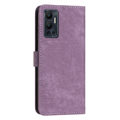 For Infinix Hot 12 4G Stand PU Leather Phone Wallet Case Lines Imprinted Phone Cover with Straps