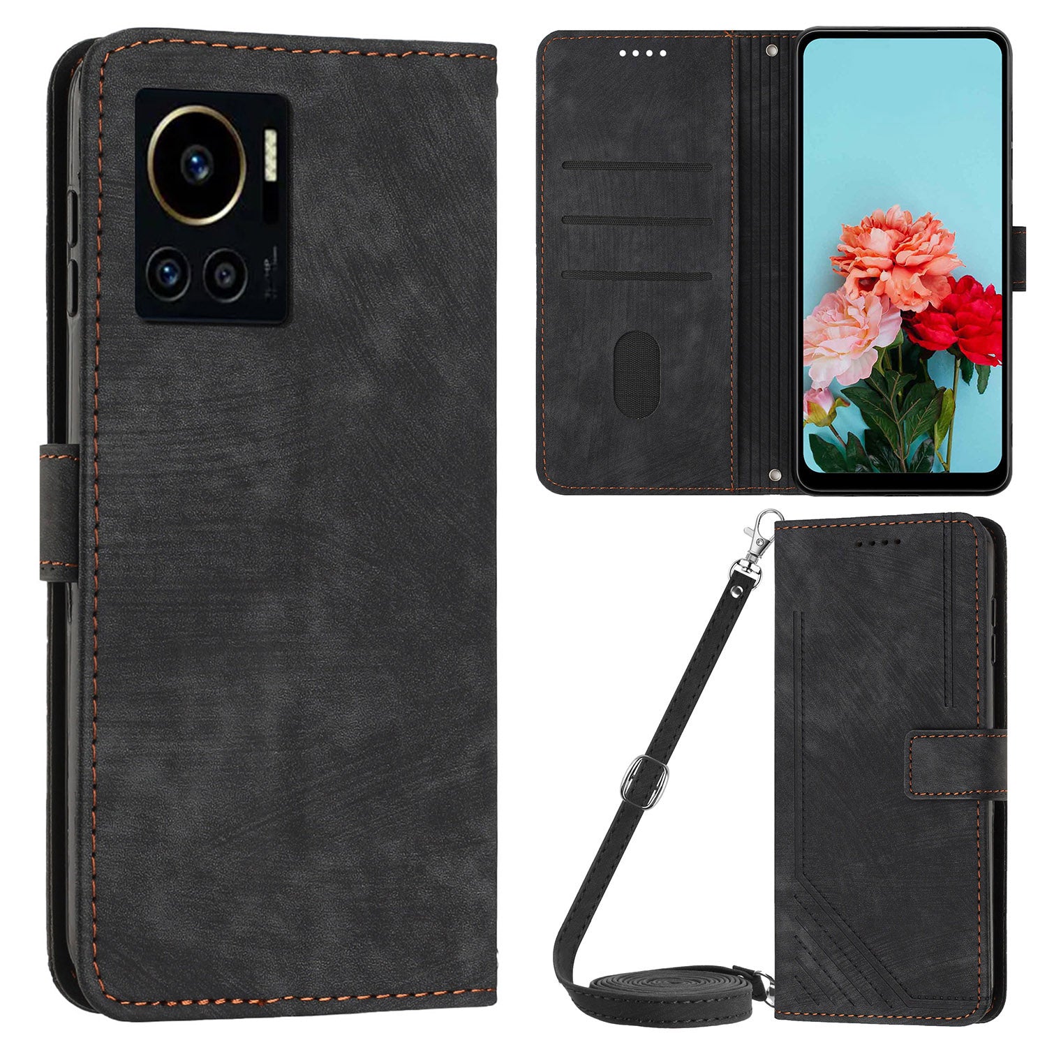 Anti-Dust PU Leather Wallet Phone Case for Infinix Note 12 VIP 4G , Stand Imprinted Lines Phone Shell Cover with Straps