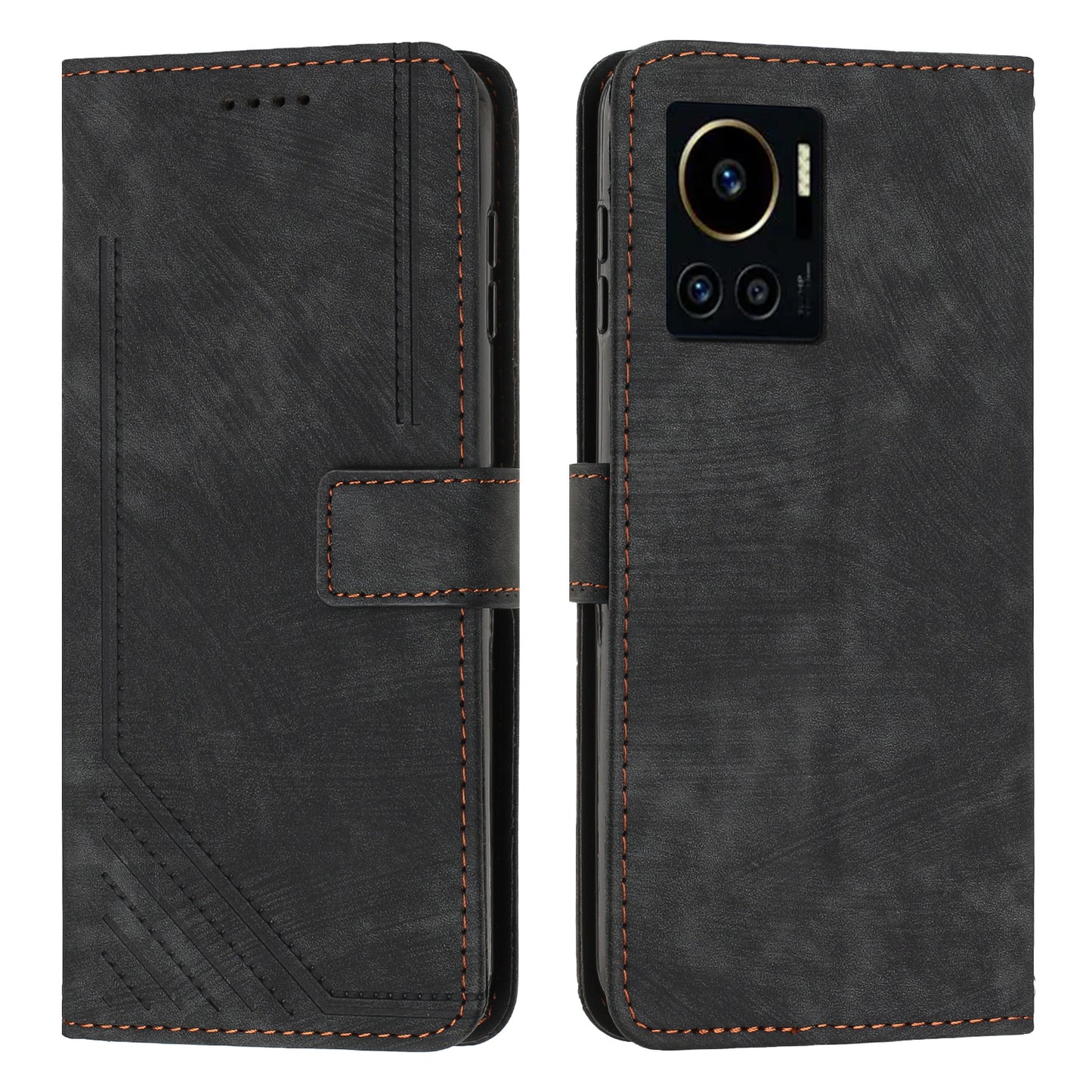 Anti-Dust PU Leather Wallet Phone Case for Infinix Note 12 VIP 4G , Stand Imprinted Lines Phone Shell Cover with Straps