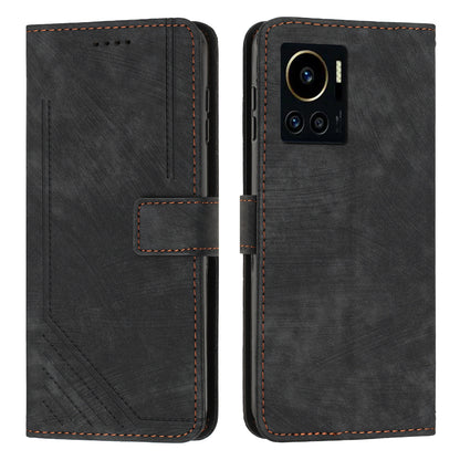Anti-Dust PU Leather Wallet Phone Case for Infinix Note 12 VIP 4G , Stand Imprinted Lines Phone Shell Cover with Straps