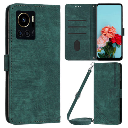 Anti-Dust PU Leather Wallet Phone Case for Infinix Note 12 VIP 4G , Stand Imprinted Lines Phone Shell Cover with Straps