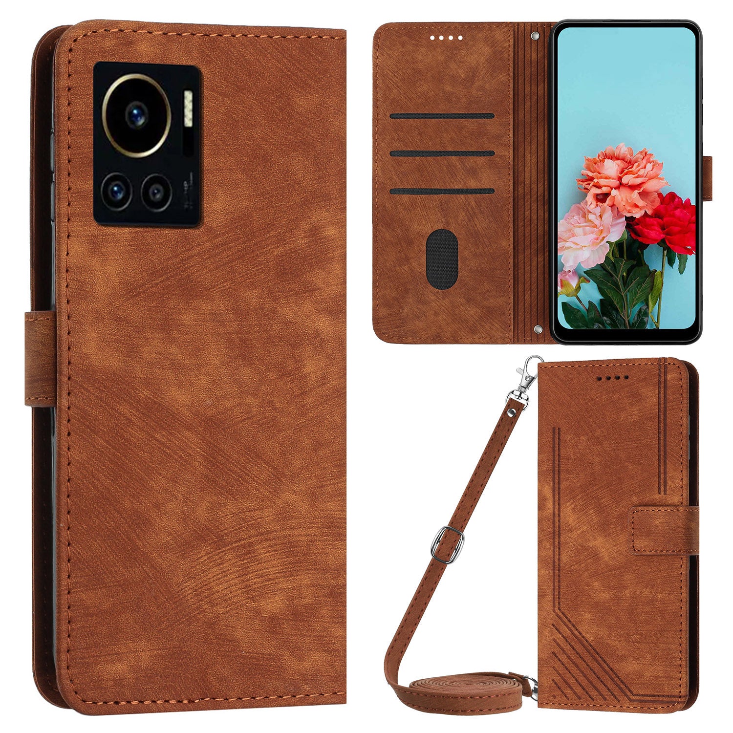 Anti-Dust PU Leather Wallet Phone Case for Infinix Note 12 VIP 4G , Stand Imprinted Lines Phone Shell Cover with Straps