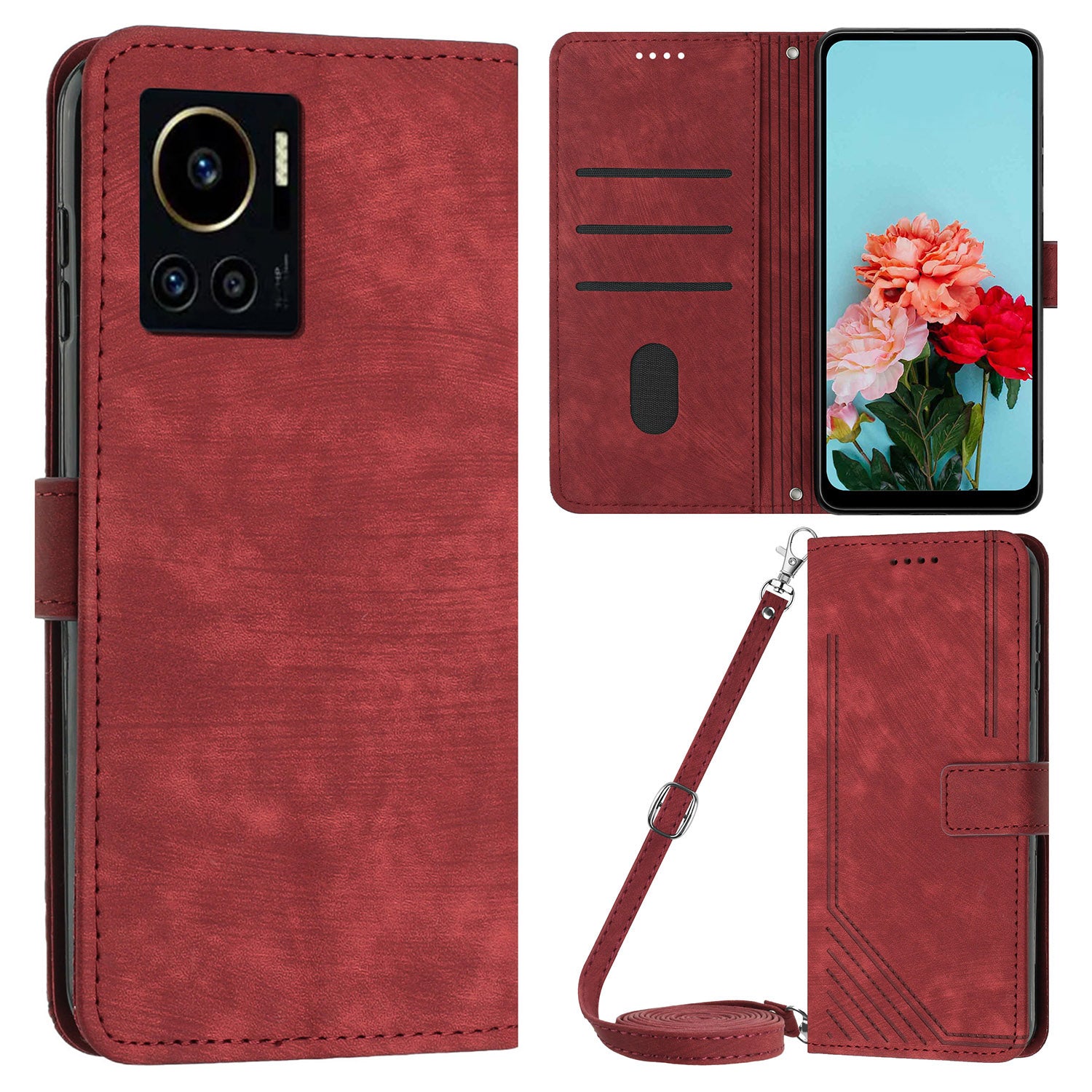 Anti-Dust PU Leather Wallet Phone Case for Infinix Note 12 VIP 4G , Stand Imprinted Lines Phone Shell Cover with Straps