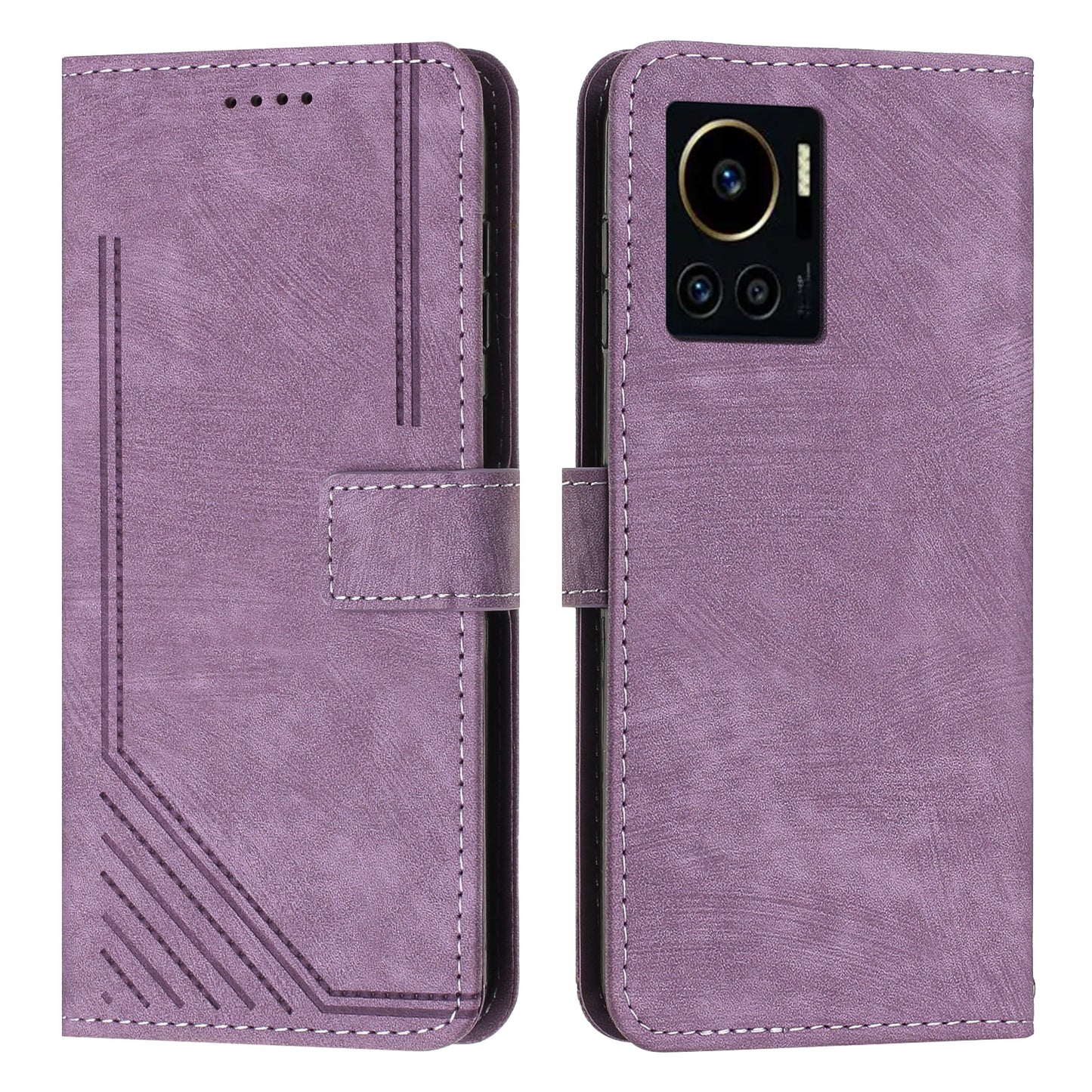 Anti-Dust PU Leather Wallet Phone Case for Infinix Note 12 VIP 4G , Stand Imprinted Lines Phone Shell Cover with Straps