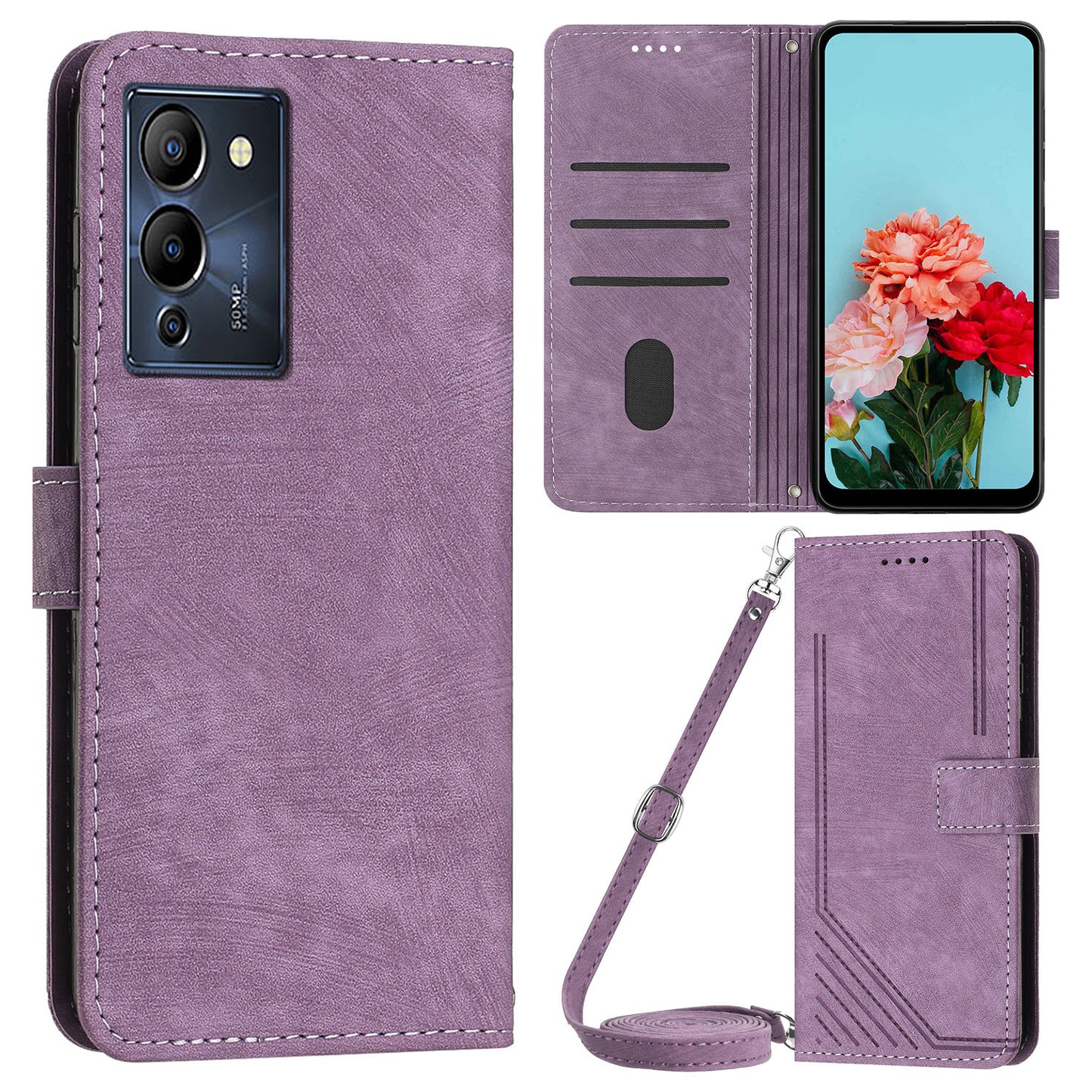 For Infinix Note 12 G96 4G Imprinted Lines Phone Shell Cover PU Leather Wallet Phone Stand Case with Straps