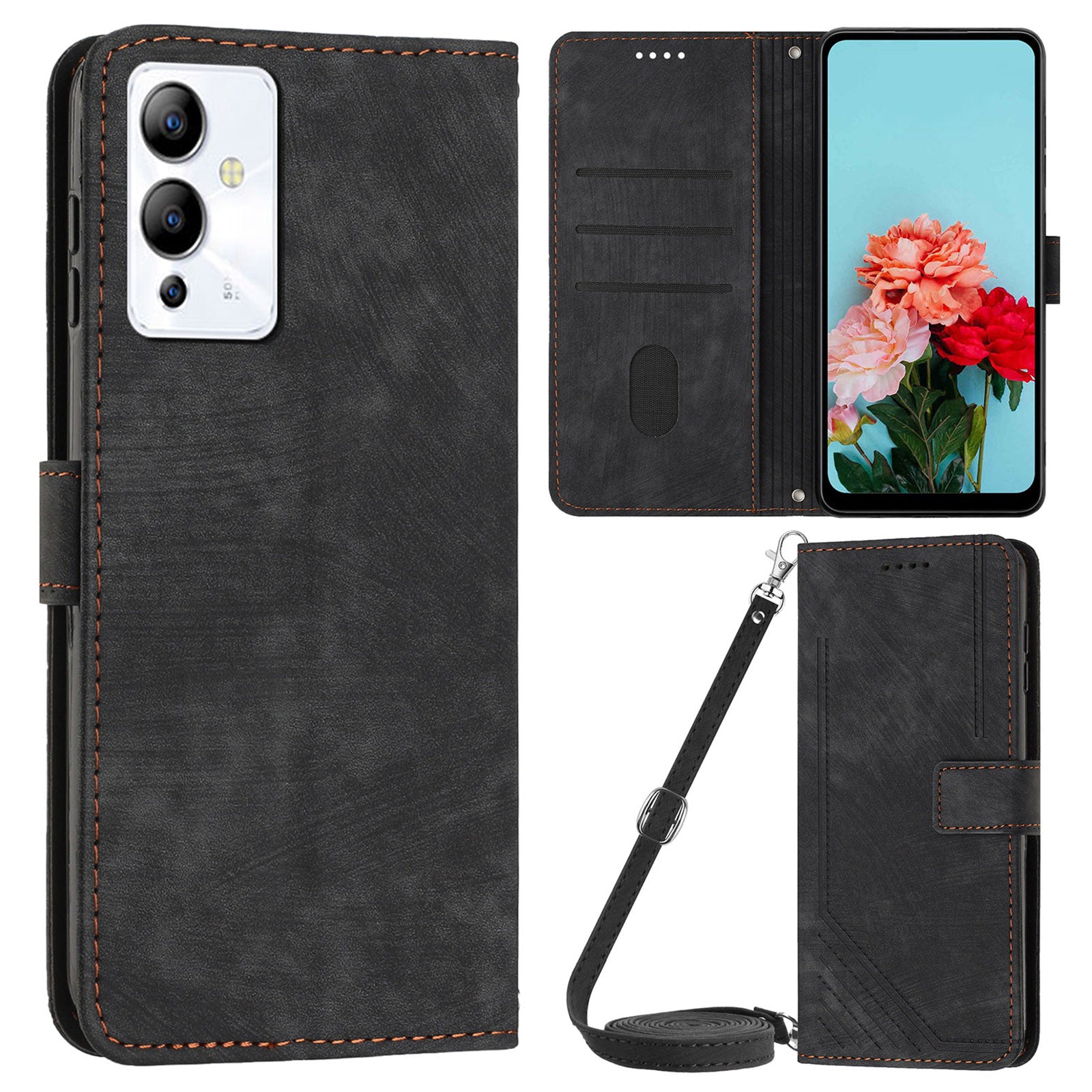 For Infinix Note 12i Anti-fingerprint PU Leather Wallet Phone Stand Case Lines Imprinted Cover with Straps
