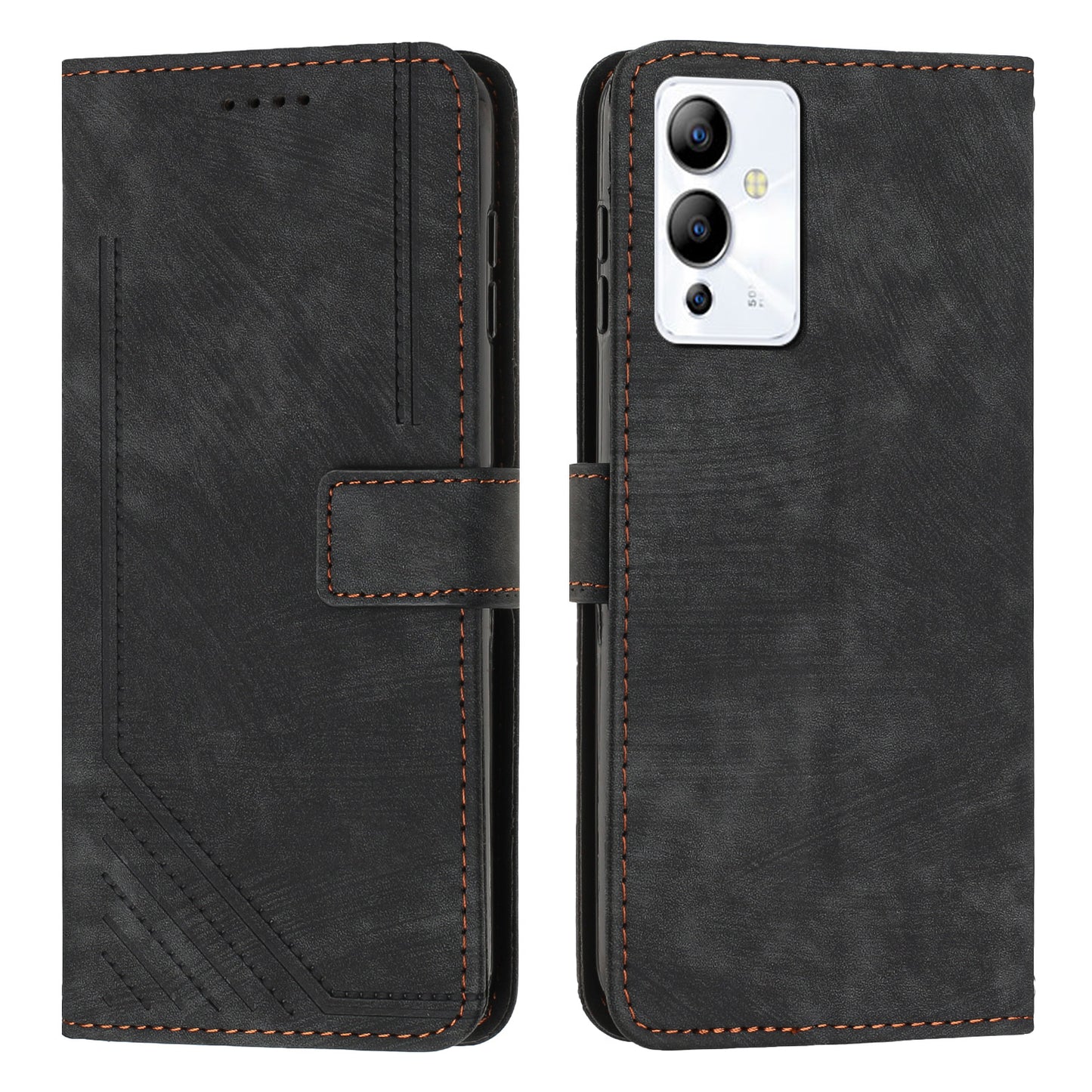For Infinix Note 12i Anti-fingerprint PU Leather Wallet Phone Stand Case Lines Imprinted Cover with Straps