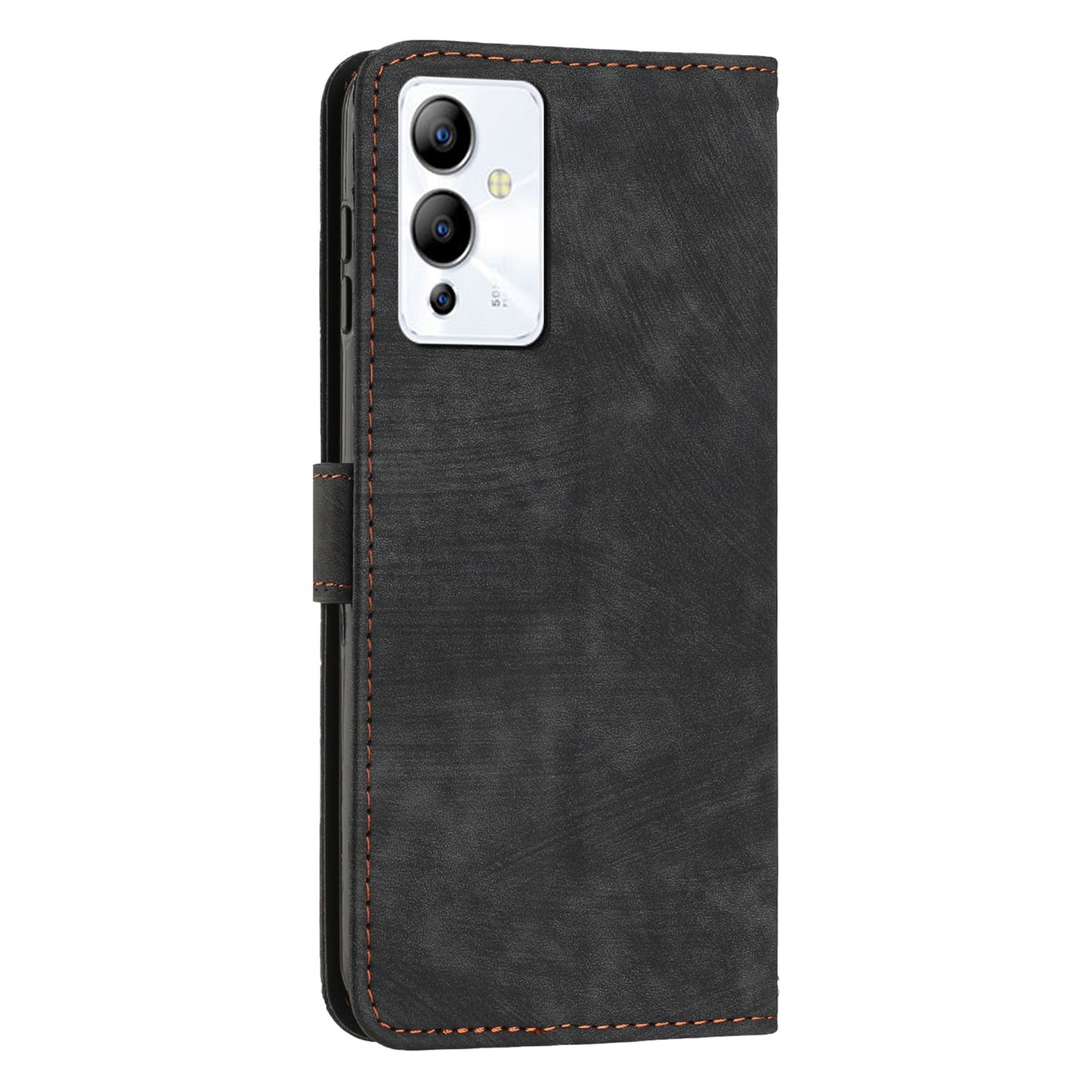 For Infinix Note 12i Anti-fingerprint PU Leather Wallet Phone Stand Case Lines Imprinted Cover with Straps
