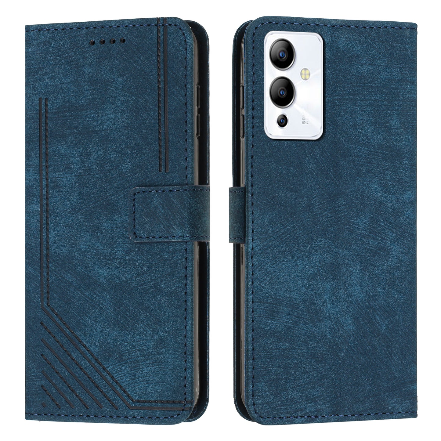 For Infinix Note 12i Anti-fingerprint PU Leather Wallet Phone Stand Case Lines Imprinted Cover with Straps
