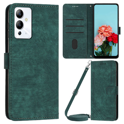 For Infinix Note 12i Anti-fingerprint PU Leather Wallet Phone Stand Case Lines Imprinted Cover with Straps