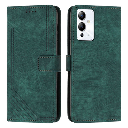 For Infinix Note 12i Anti-fingerprint PU Leather Wallet Phone Stand Case Lines Imprinted Cover with Straps