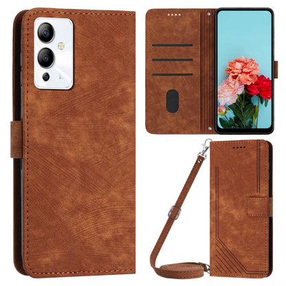 For Infinix Note 12i Anti-fingerprint PU Leather Wallet Phone Stand Case Lines Imprinted Cover with Straps