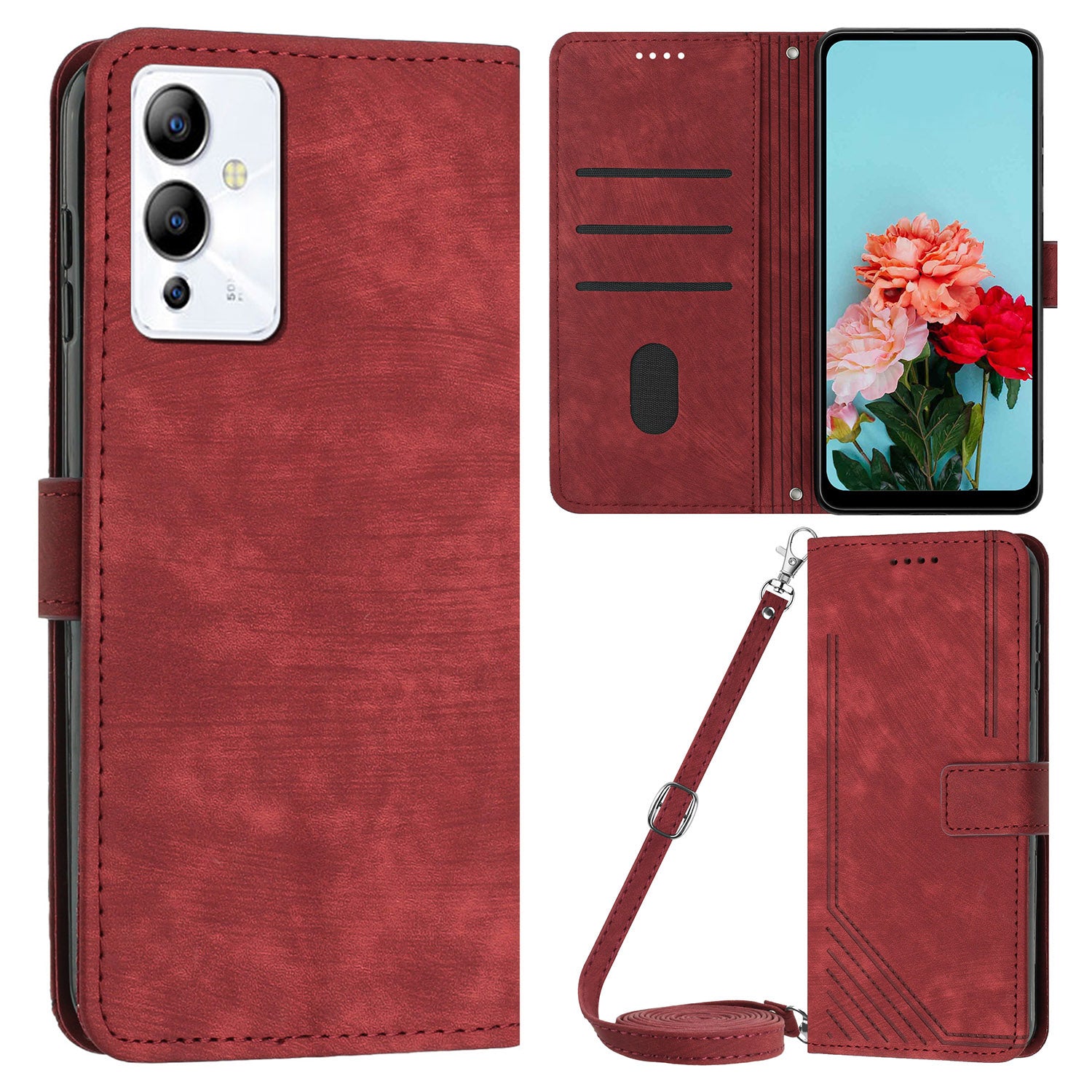 For Infinix Note 12i Anti-fingerprint PU Leather Wallet Phone Stand Case Lines Imprinted Cover with Straps