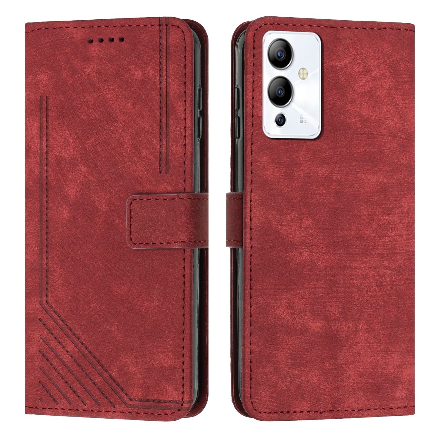 For Infinix Note 12i Anti-fingerprint PU Leather Wallet Phone Stand Case Lines Imprinted Cover with Straps