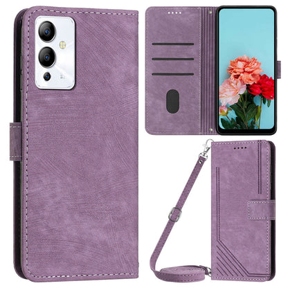 For Infinix Note 12i Anti-fingerprint PU Leather Wallet Phone Stand Case Lines Imprinted Cover with Straps