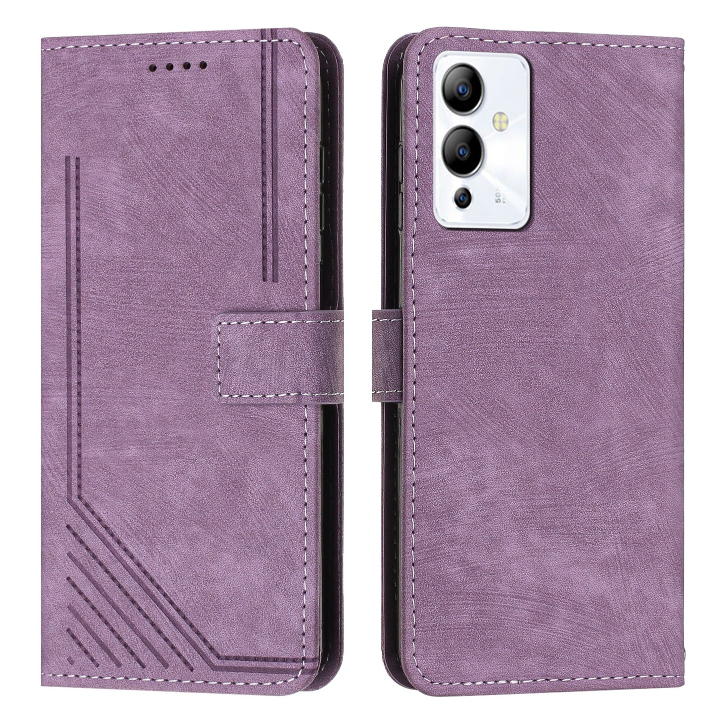 For Infinix Note 12i Anti-fingerprint PU Leather Wallet Phone Stand Case Lines Imprinted Cover with Straps
