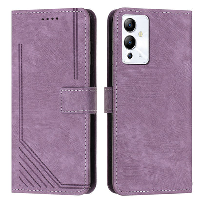 For Infinix Note 12i Anti-fingerprint PU Leather Wallet Phone Stand Case Lines Imprinted Cover with Straps