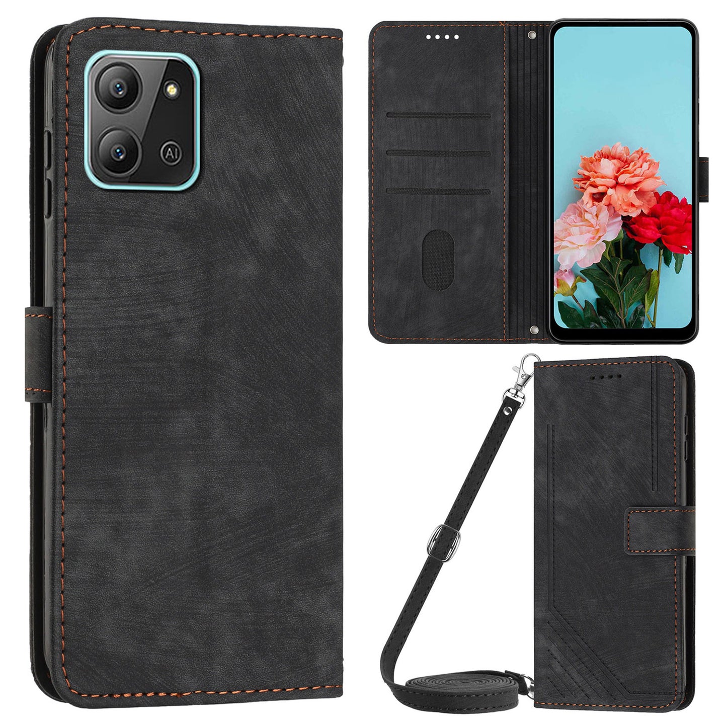 For Infinix Hot 11 2022 4G Flip PU Leather Case Lines Imprinted Stand Wallet Phone Cover