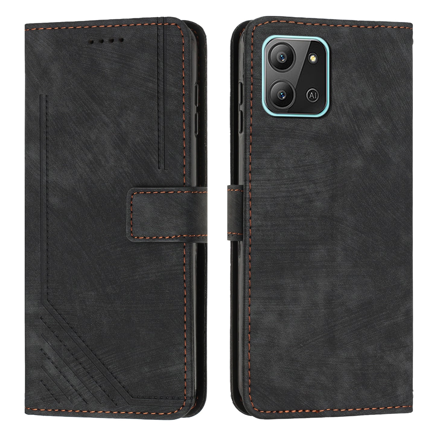 For Infinix Hot 11 2022 4G Flip PU Leather Case Lines Imprinted Stand Wallet Phone Cover