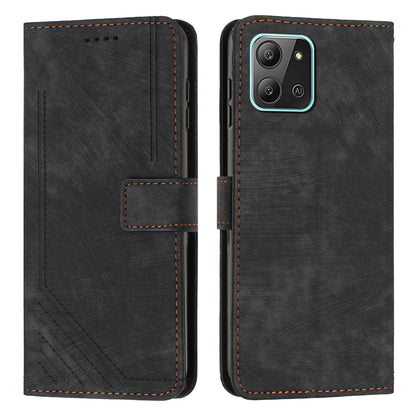 For Infinix Hot 11 2022 4G Flip PU Leather Case Lines Imprinted Stand Wallet Phone Cover