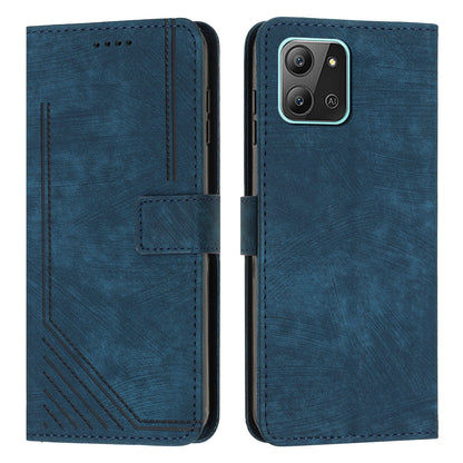 For Infinix Hot 11 2022 4G Flip PU Leather Case Lines Imprinted Stand Wallet Phone Cover