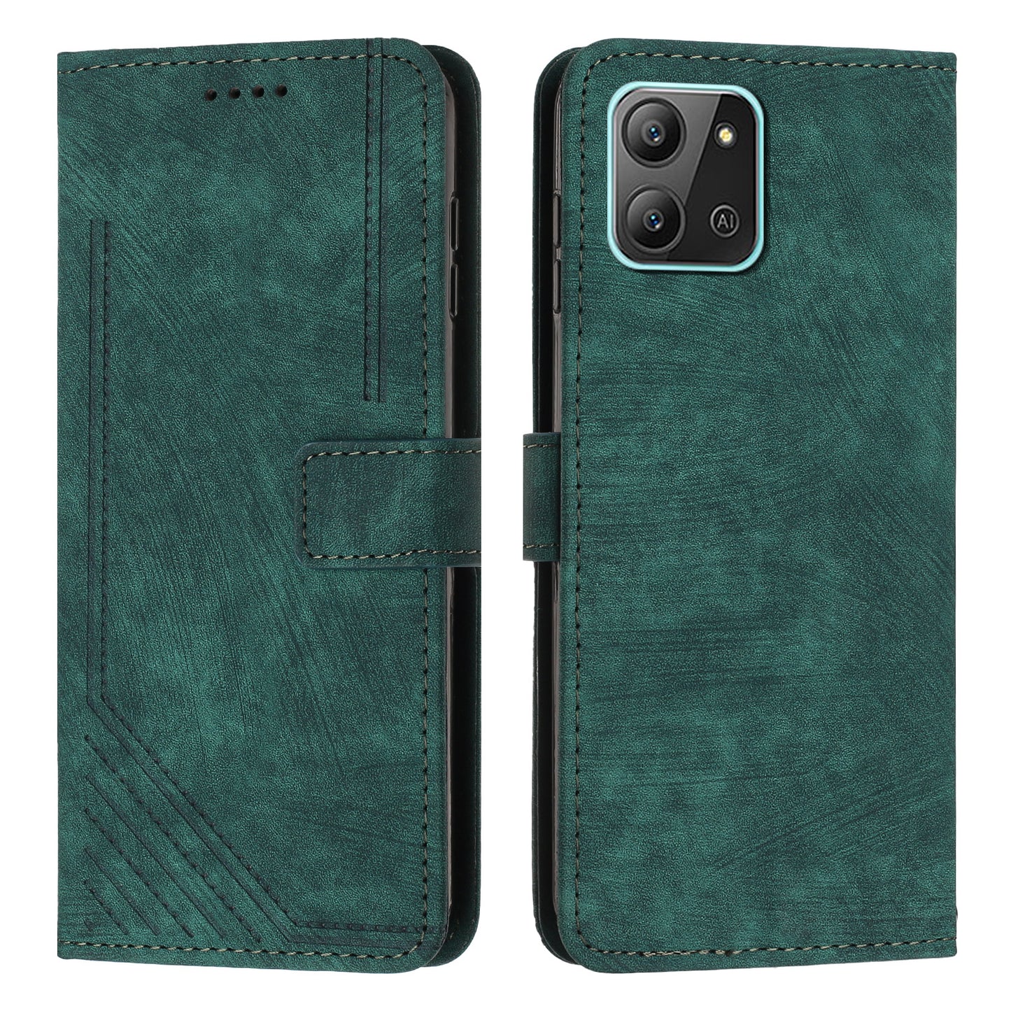 For Infinix Hot 11 2022 4G Flip PU Leather Case Lines Imprinted Stand Wallet Phone Cover