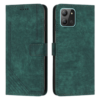 For Infinix Hot 11 2022 4G Flip PU Leather Case Lines Imprinted Stand Wallet Phone Cover