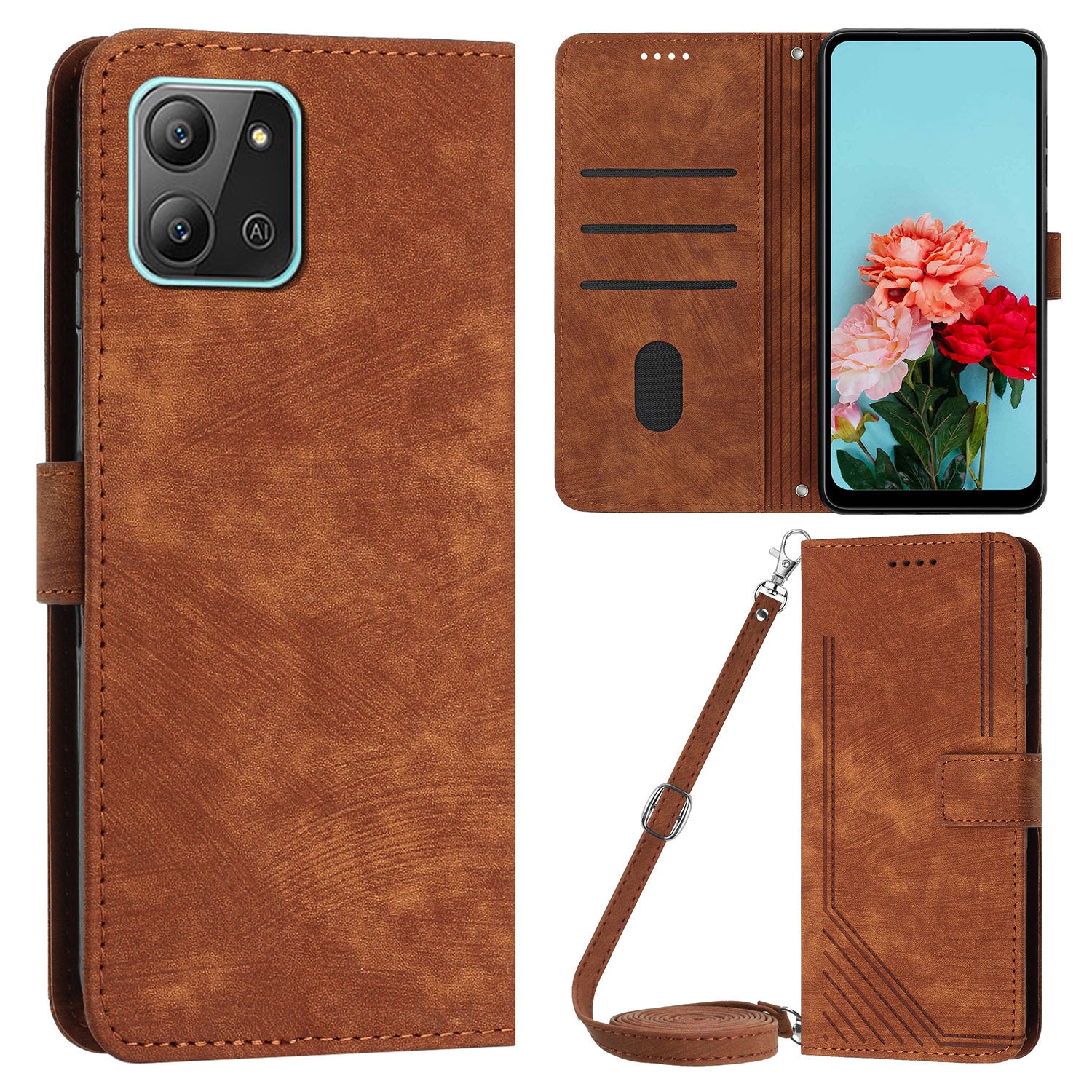 For Infinix Hot 11 2022 4G Flip PU Leather Case Lines Imprinted Stand Wallet Phone Cover