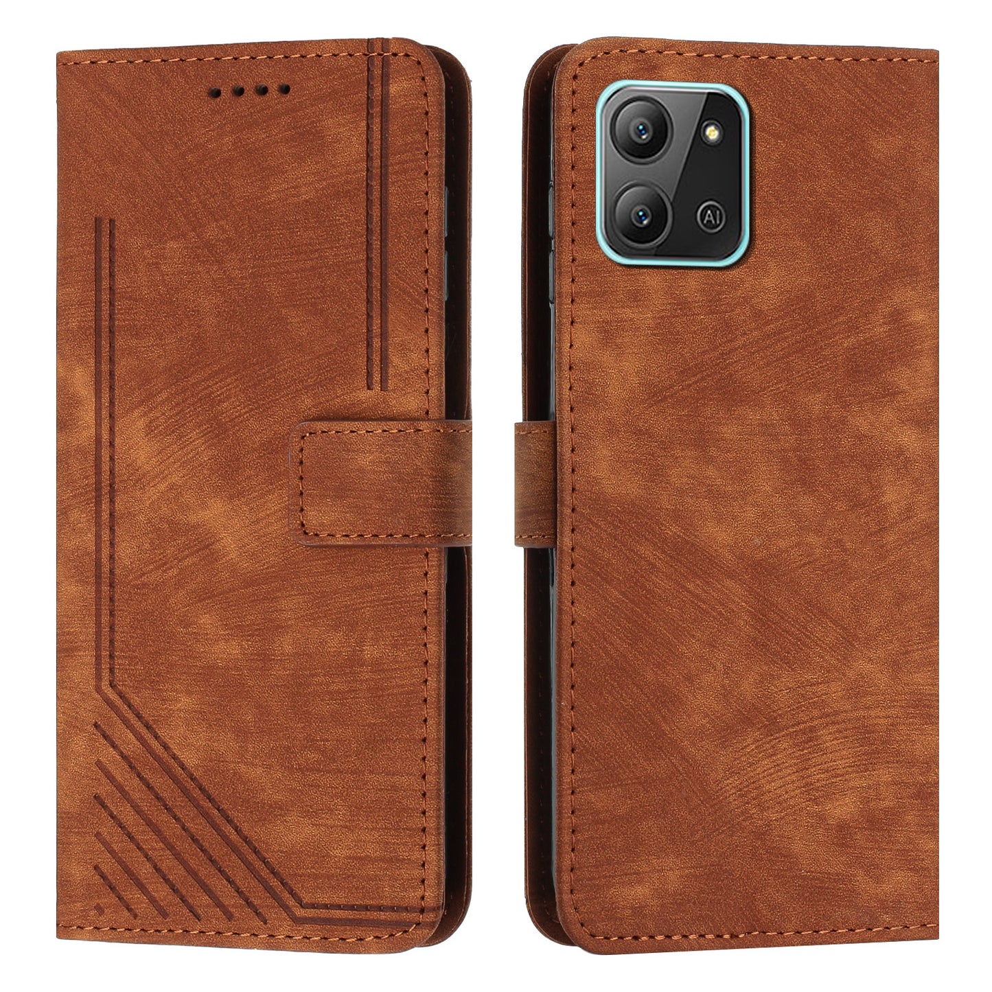 For Infinix Hot 11 2022 4G Flip PU Leather Case Lines Imprinted Stand Wallet Phone Cover