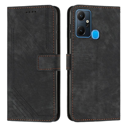 For Infinix Smart 6 Plus (India) 4G Stand PU Leather Wallet Phone Case Lines Imprinted Cover with Straps