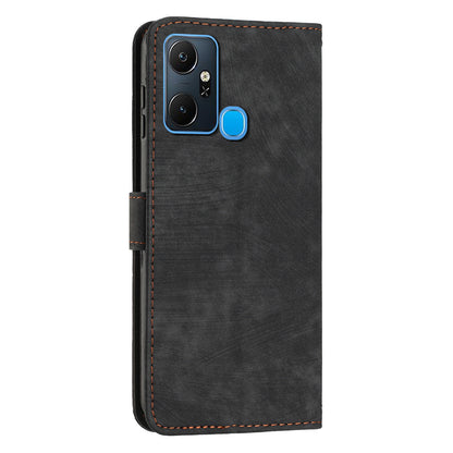For Infinix Smart 6 Plus (India) 4G Stand PU Leather Wallet Phone Case Lines Imprinted Cover with Straps