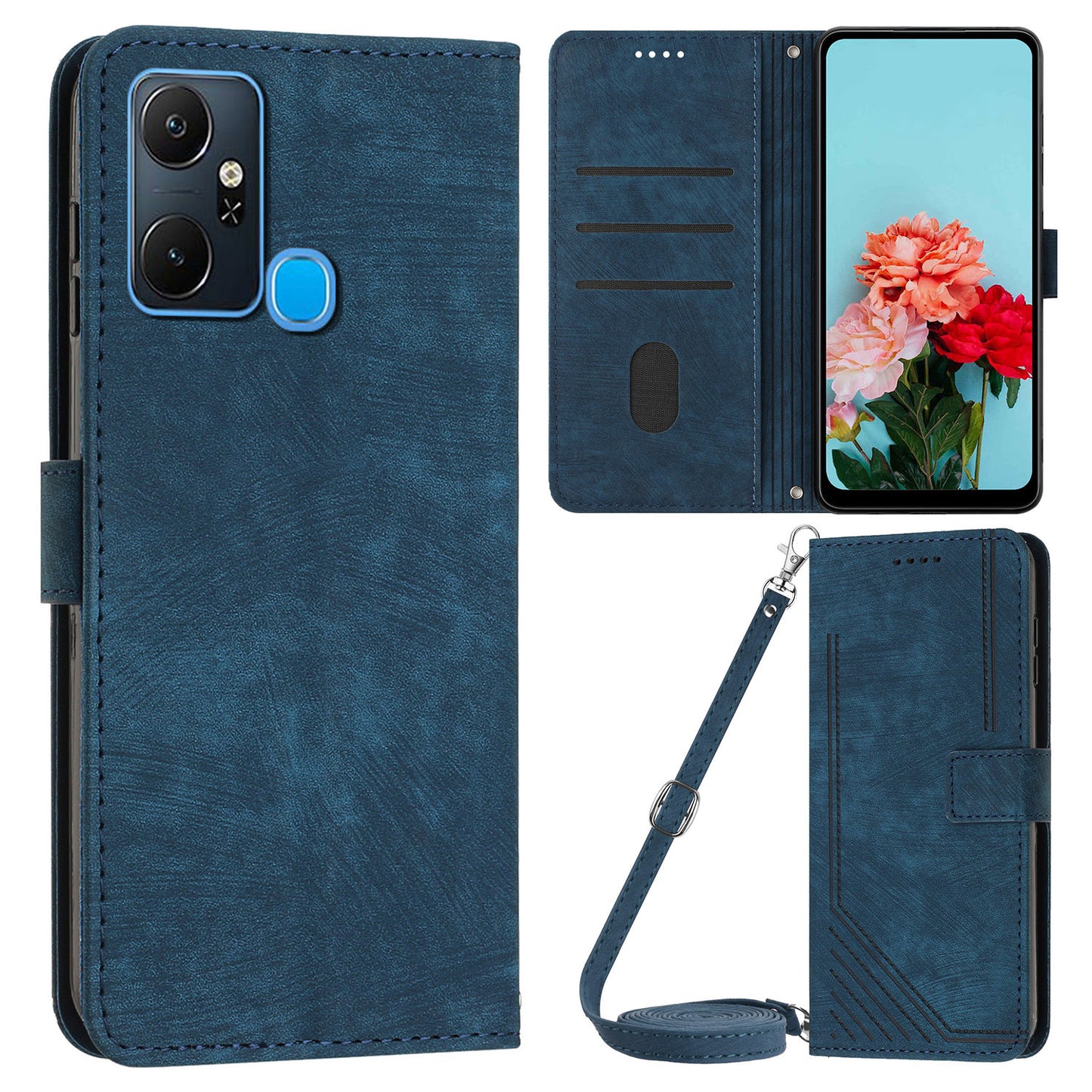 For Infinix Smart 6 Plus (India) 4G Stand PU Leather Wallet Phone Case Lines Imprinted Cover with Straps
