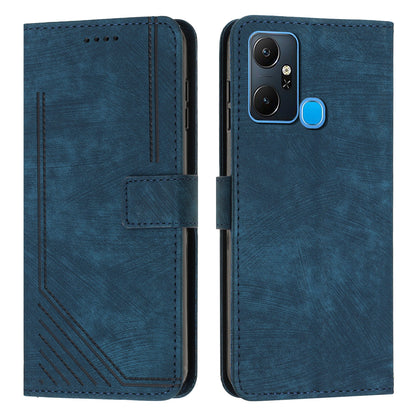 For Infinix Smart 6 Plus (India) 4G Stand PU Leather Wallet Phone Case Lines Imprinted Cover with Straps