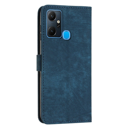 For Infinix Smart 6 Plus (India) 4G Stand PU Leather Wallet Phone Case Lines Imprinted Cover with Straps
