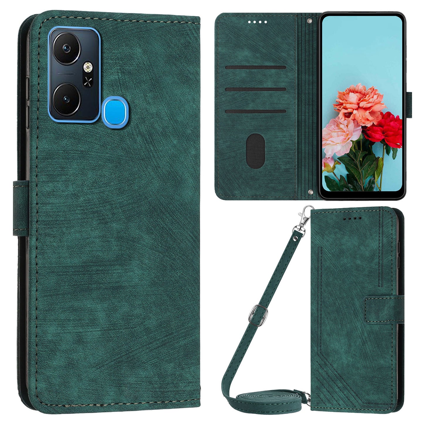 For Infinix Smart 6 Plus (India) 4G Stand PU Leather Wallet Phone Case Lines Imprinted Cover with Straps