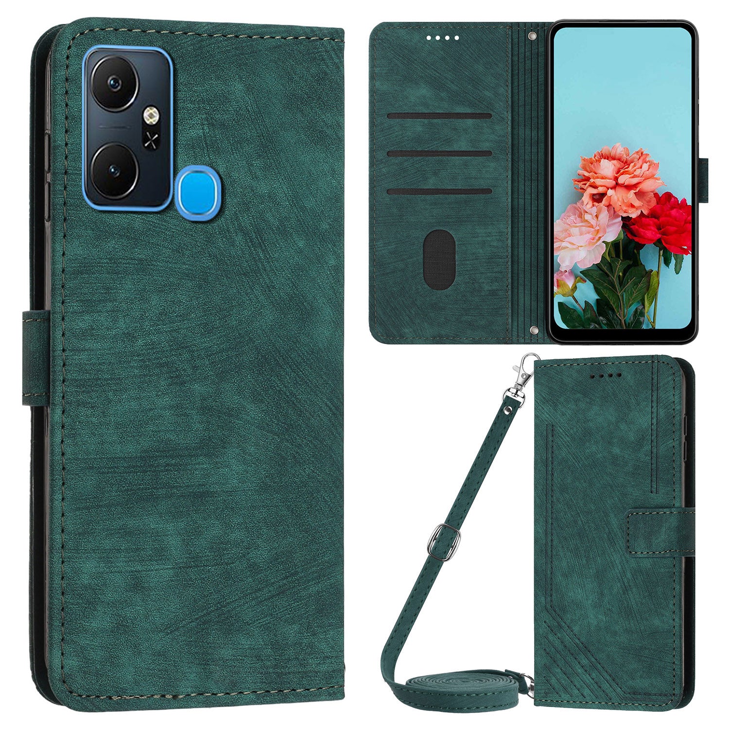 For Infinix Smart 6 Plus (India) 4G Stand PU Leather Wallet Phone Case Lines Imprinted Cover with Straps