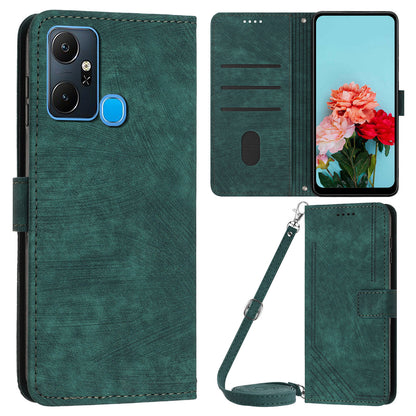 For Infinix Smart 6 Plus (India) 4G Stand PU Leather Wallet Phone Case Lines Imprinted Cover with Straps